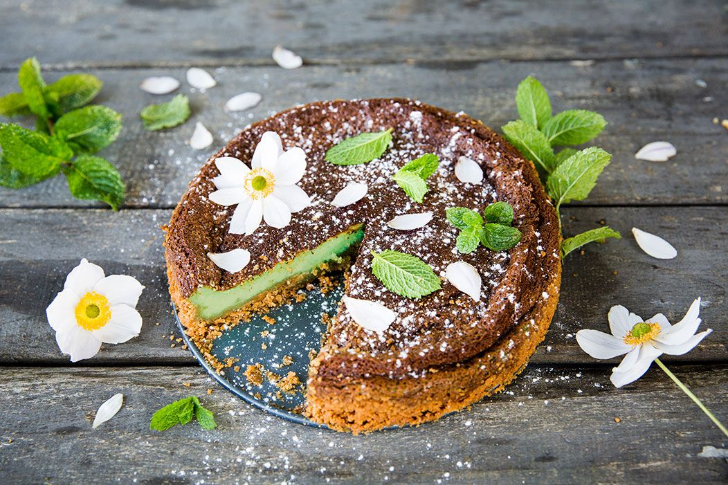 Cheese cake con crema verde alla vaniglia